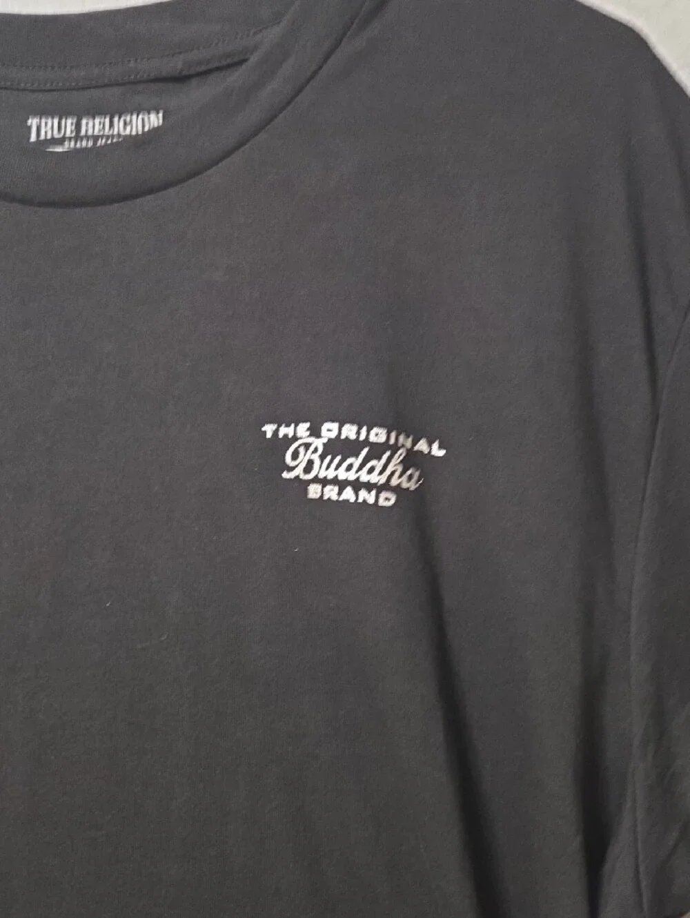 True Religion Black Short Sleeve Crewneck Tee with White Logo